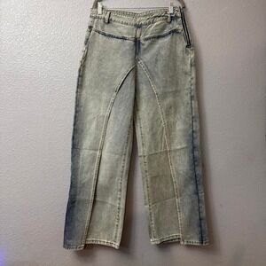 Women's Light wash Wide Leg Double Layer Denim Jeans with a Relaxed Fit